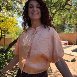 🌞Vintage 1950s pink silk jacquard bed jacket